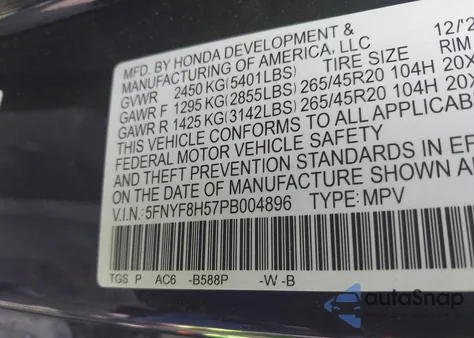 2023 Honda Passport Awd Ex-L from USA, damaged, VIN 5FNYF8H57PB004896